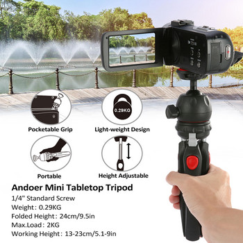 Andoer Mini επιτραπέζια κάμερα τηλεφώνου τρίποδο Τρίποδο φορητό πτυσσόμενο με βίδα στερέωσης 1/4 ιντσών για κάμερες χωρίς καθρέφτη DSLR