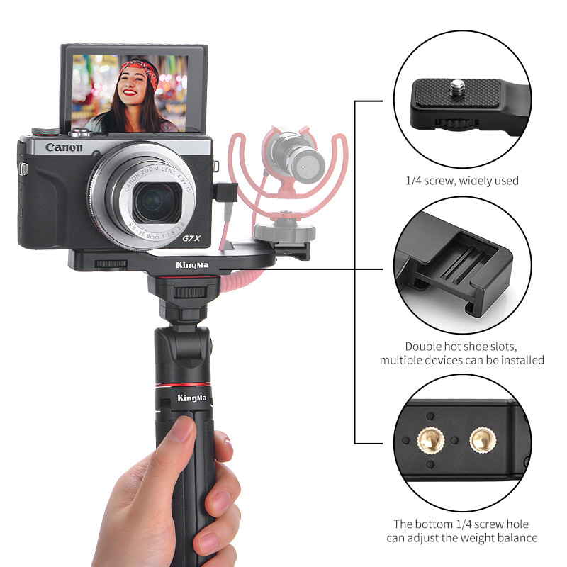 KingMa stolni produžetak za tronožac Prijenosni selfie štap Dual Hot Shoe nosač za montiranje za kameru bez zrcala Vlog Dodatak za snimanje