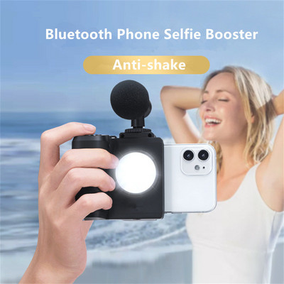 Portable Smartphone Bluetooth Fill Light Mobile Selfie Booster Hand Grip Camera Grip Handle Gimbal with Cold Shoe Phone Shutter