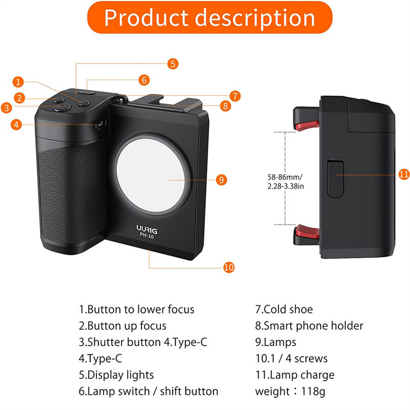 Prijenosni pametni telefon Bluetooth Fill Light Mobile Selfie Booster Rukohvat Ručka za držanje kamere Gimbal s hladnom cipelom Telefon Okidač