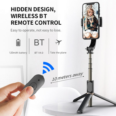 Handheld Gimbal Wireless Bluetooth Remote Handheld Stabilizer Selfie Stick Tripod with Removable Fill Light for iPhone 14 Xiaomi