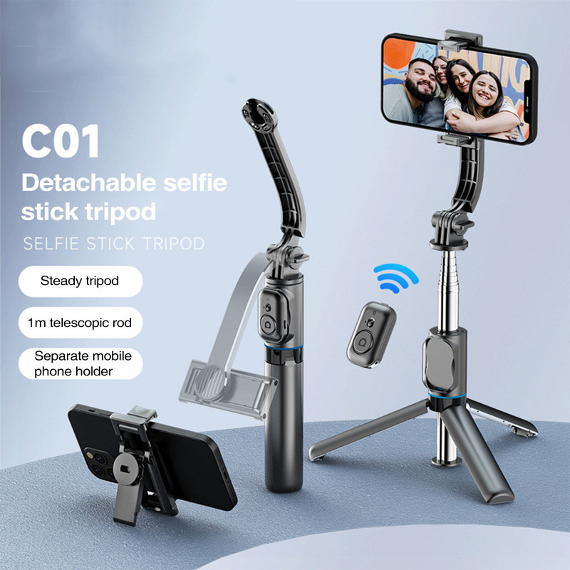 C01 Stativ za selfie štap s Bluetooth daljinskim upravljačem za Vlog akcijske kamere na pametnom telefonu s odvojivom kopčom za telefon. Stativ za selfie štap