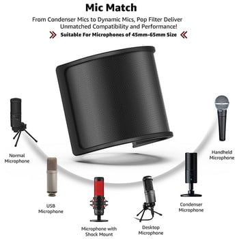 Филтър за микрофон, Екран за микрофон с метална мрежа и филтър от пяна, Защити срещу шум Аксесоари за микрофон