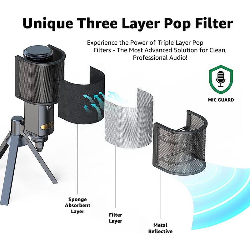 Filtar za mikrofon, zaslon za mikrofon s metalnom mrežom i pjenastim filtrom, štitnici za buku, dodaci za mikrofon