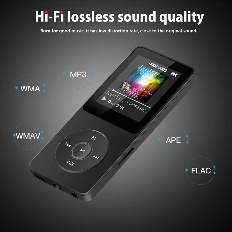 Mini MP3 grotuvas su „Bluetooth“ suderinamas garsiakalbis 1,8 colio Mp4 Fm radijas Itin plonas studentų „HiFi“ muzikos grotuvas Įrašymas el. knyga Sportas