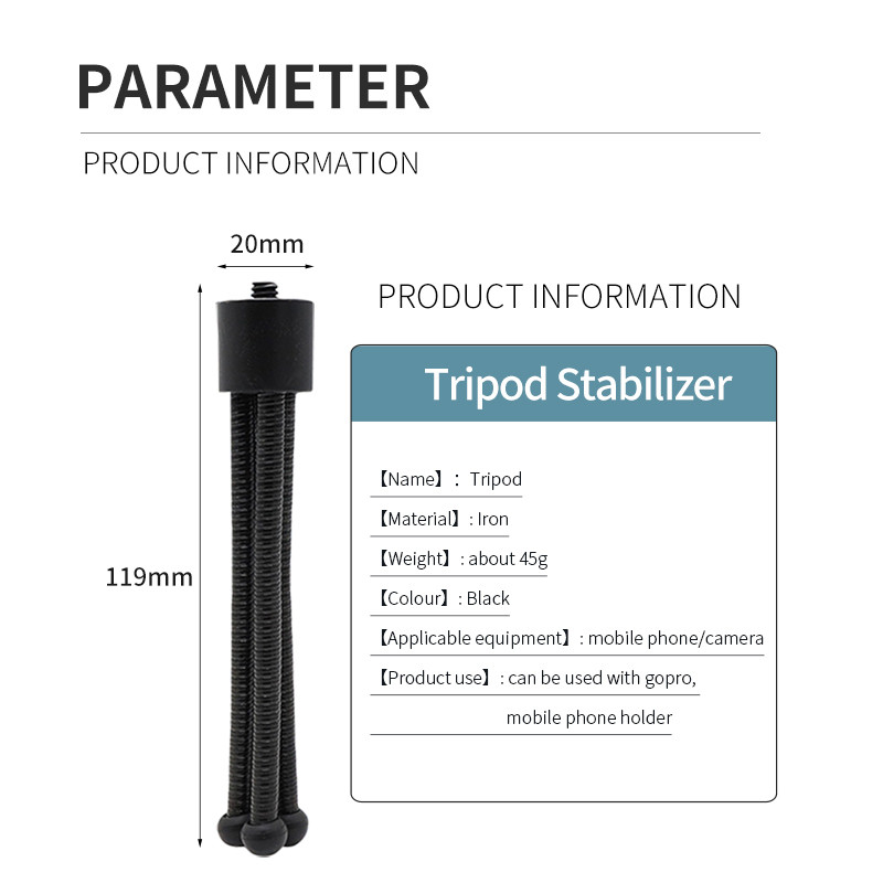 Mini rugalmas háromlábú hordozható, könnyű formájú okostelefon tartó asztali asztali kamerák Go Pro 1/4 csavaros tartótartók