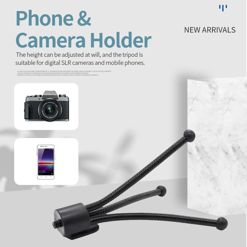 Mini rugalmas háromlábú hordozható, könnyű formájú okostelefon tartó asztali asztali kamerák Go Pro 1/4 csavaros tartótartók