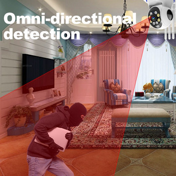 Охранителни камери 3,6 мм обектив Въртящи се на 360 градуса Изчерпателен зрителен ъгъл Wi-Fi In-frared Нощен изглед с висока разделителна способност 1080p