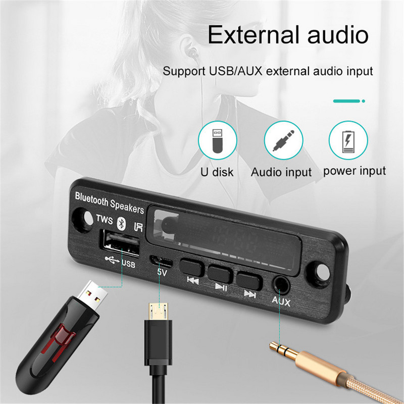 5 V MP3 dekoderio plokštė TWS Bluetooth 5.0 belaidžio garso modulio spalvoto ekrano palaikymas APE USB AUX TF FM radijas automobilių priedams