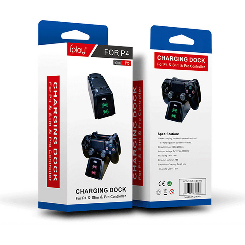 Dubults ātrais lādētājs PS4 kontrolierim USB uzlādes stacijas LED indikatora dokstacija priekš Sony Playstation4/PS4/PS4 Slim/PS4 Pro