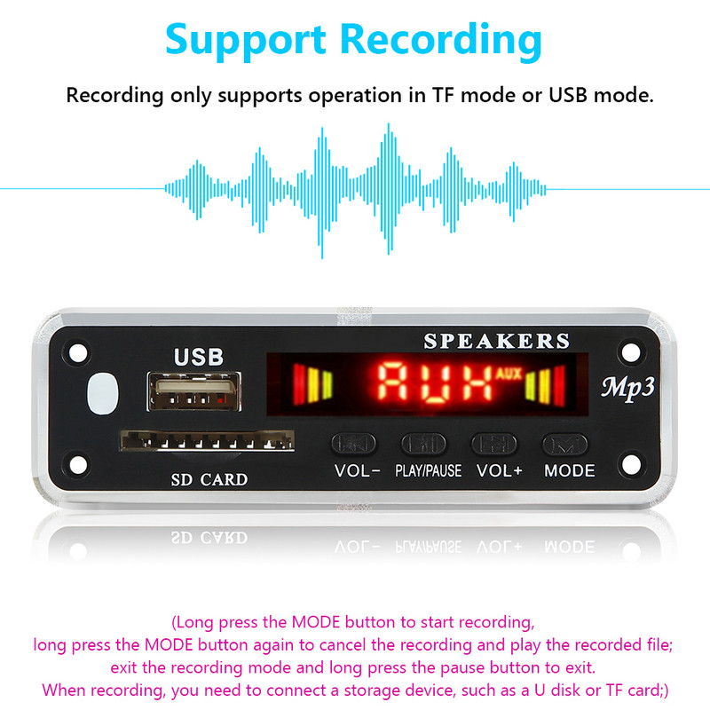 2X25/30/40/60W pojačalo MP3 player Bluetooth-kompatibilan 5.0 audio modul podržava snimanje FM radio ploča MP3 dekodera za automobil