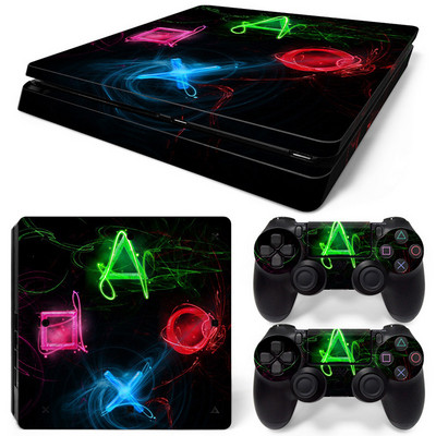 За PS4 Slim Console и 2 контролера Стикер на кожата PS4 Геометричен дизайн Подвижен капак PVC Винил