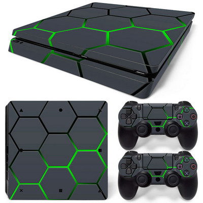 За PS4 Slim Console и 2 контролера Стикер на кожата PS4 Геометричен дизайн Подвижен капак PVC Винил
