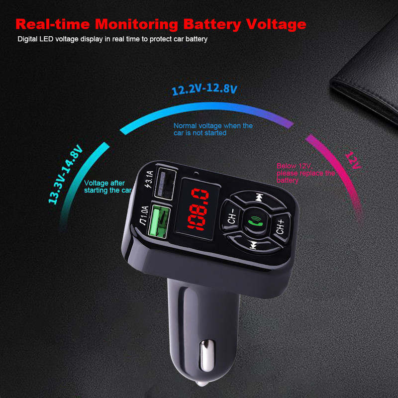 A9 auto MP3 Bluetooth-mängija käed-vabad helistamine Bluetooth FM-saatja Micro SD TF-kaart Kahe USB-auto iOS-i Androidile