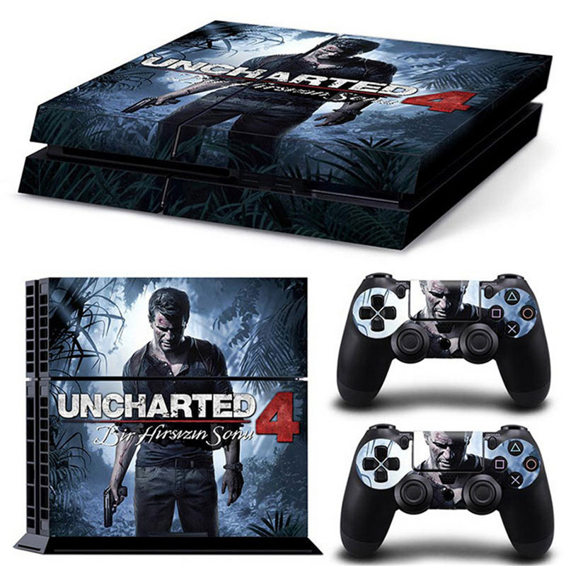 uncharted 4 naujo dizaino valdiklio vinilo lipdukas, skirtas PS4 Decal Skin Cover, skirtas PS4 konsolei + 2 vnt valdiklio apsauginiai apvalkalai