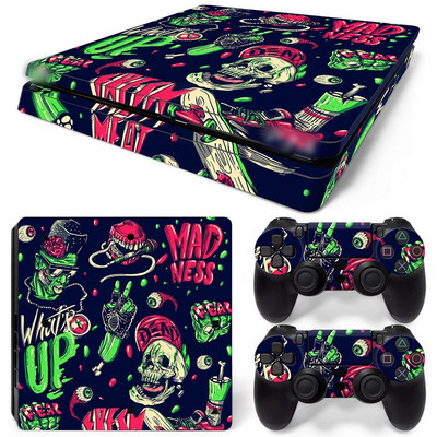 Koponya kialakítású PVC bőrmatrica PS4 vékony konzolhoz és vezérlők matricái PS4 vékony bőréhez