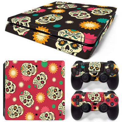 Koponya kialakítású PVC bőrmatrica PS4 vékony konzolhoz és vezérlők matricái PS4 vékony bőréhez