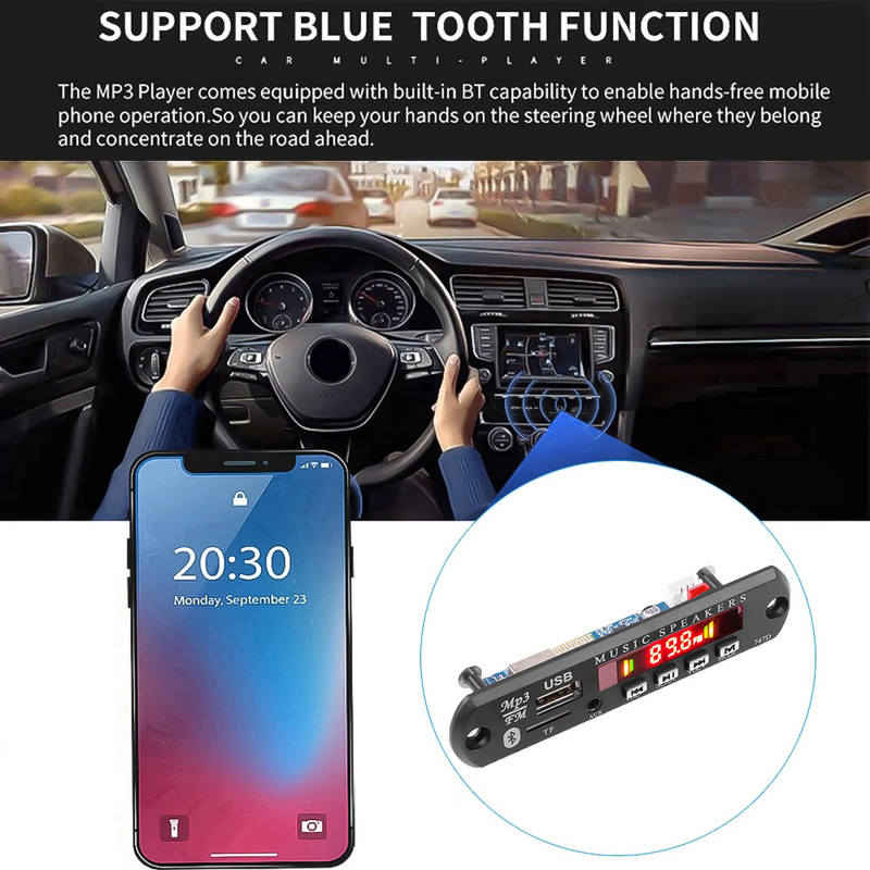 M15B Bluetooth 5.0 Car Kit Wireless MP3 Dekoderis Plokštė Garsas 9V-12V WMA Automobilinis muzikos grotuvas Modulis Lossless Audio USB AUX TF Radijas