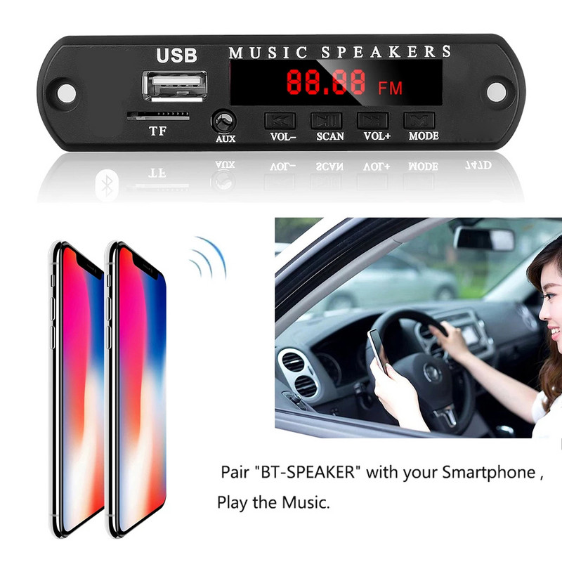 M15B Bluetooth 5.0 Car Kit Wireless MP3 Dekoderis Plokštė Garsas 9V-12V WMA Automobilinis muzikos grotuvas Modulis Lossless Audio USB AUX TF Radijas