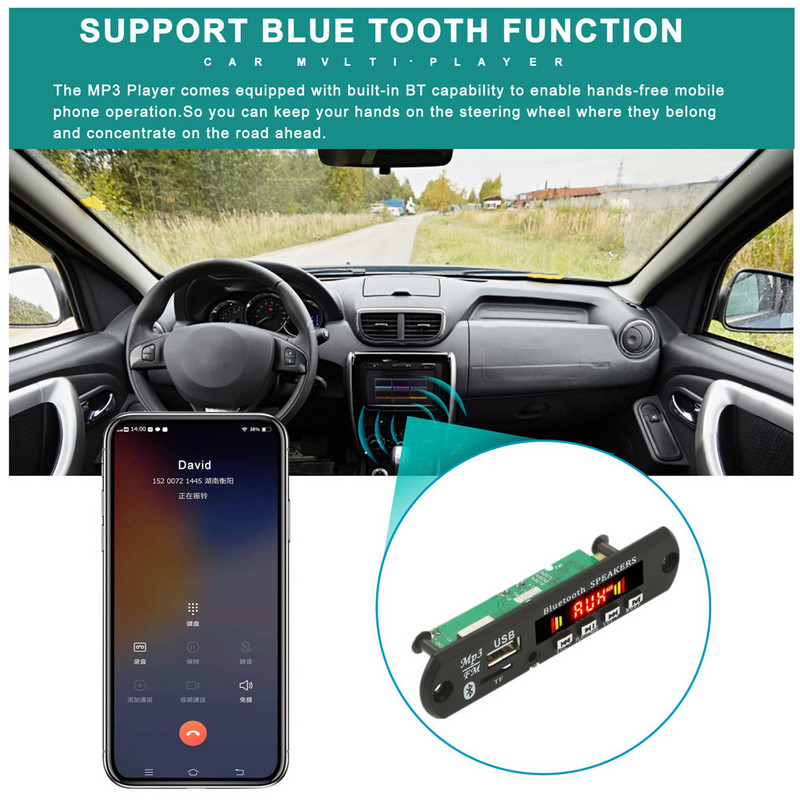 12V autós USB MP3 lejátszó Bluetooth 5.0 MP3 dekóder dekódoló tábla modul WMA WAV TF kártyahely / USB / FM távirányító modul