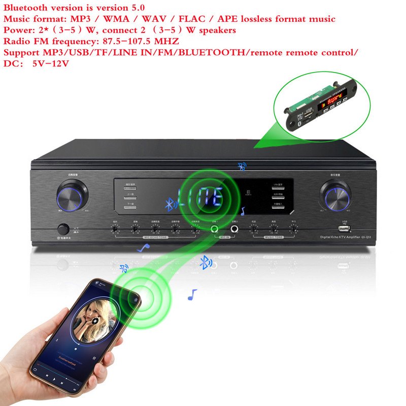 12V autós USB MP3 lejátszó Bluetooth 5.0 MP3 dekóder dekódoló tábla modul WMA WAV TF kártyahely / USB / FM távirányító modul