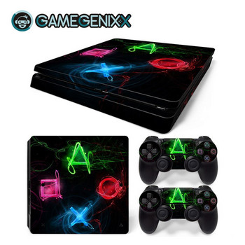 GAMEGENIXX Skin Sticker Геометричен дизайн Защитен винилов капак за тънка конзола PS4 и 2 контролера