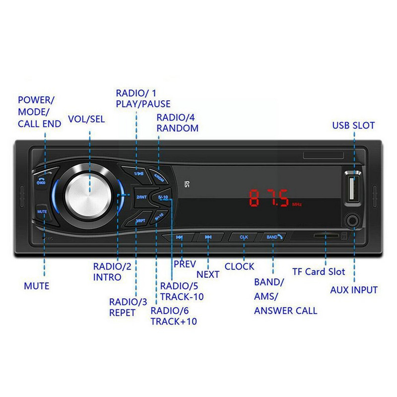 Player muzică FM digital Radio auto Multimedia Bluetooth AUX-IN MP3 Player Încărcare FM 2 USB TF Audio stereo auto Vânzare cu ridicata