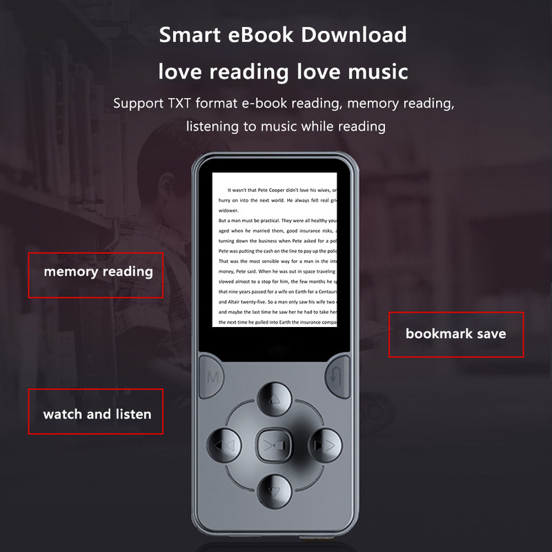 1,8-tolline muusika MP4-mängija salvestuskell E-raamat TFT värvilise ekraaniga MP4-mängija kõlariga stereomuusikamängija välispordi jaoks