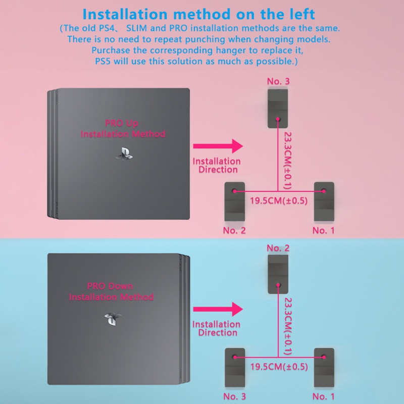 3 kom/set za PS4 Slim Pro Nosač 3D ispis Zidni kontroler Držač Konzola Stalak Host Rack Dodaci za montažu za pohranu igara