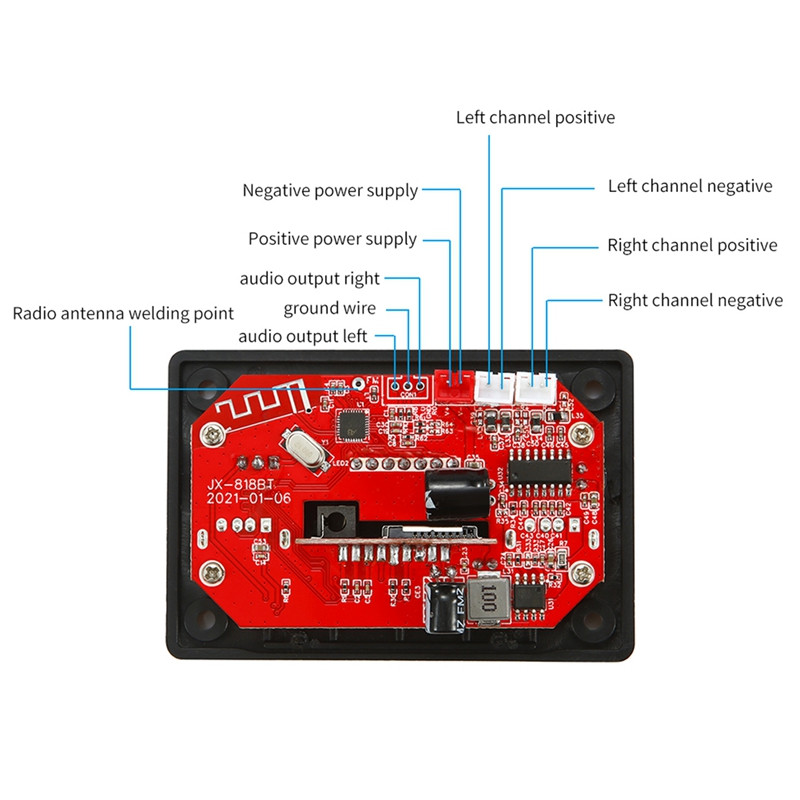 12V Bluetooth 5.0 MP3 Player ploča dekodera 2X40W auto pojačalo FM radio modul podrška TF USB AUX Handsfree zapis poziva