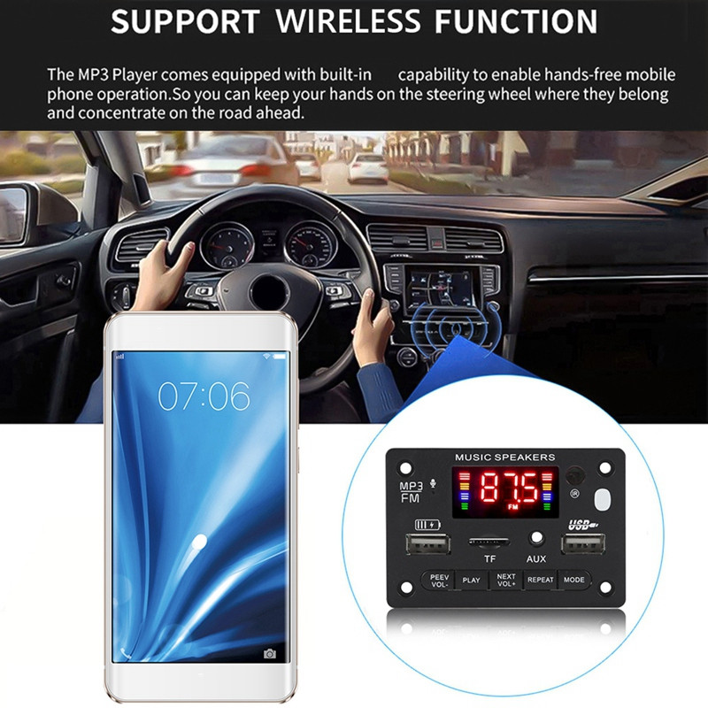 12V Bluetooth 5.0 MP3 Player ploča dekodera 2X40W auto pojačalo FM radio modul podrška TF USB AUX Handsfree zapis poziva