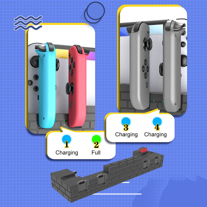 4 portos töltőállvány bölcső Nintendo Switch/NS játékvezérlőhöz, töltő dokkoló játéktartozékok 8 játéknyílással