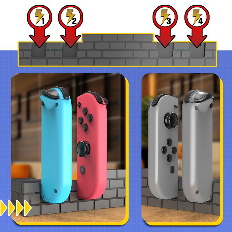 4 portos töltőállvány bölcső Nintendo Switch/NS játékvezérlőhöz, töltő dokkoló játéktartozékok 8 játéknyílással