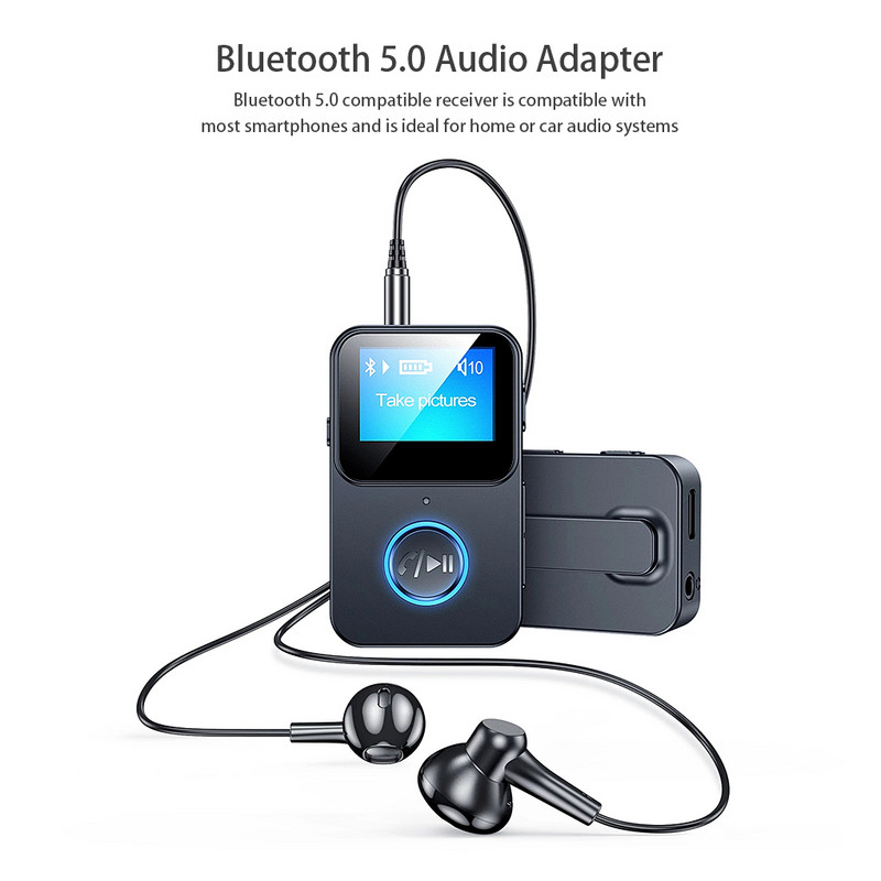 2022 Bluetooth 5.0 audio vevő adapter Bluetooth MP3 lejátszó képernyővel Támogatja a TF Card Bluetooth adaptert