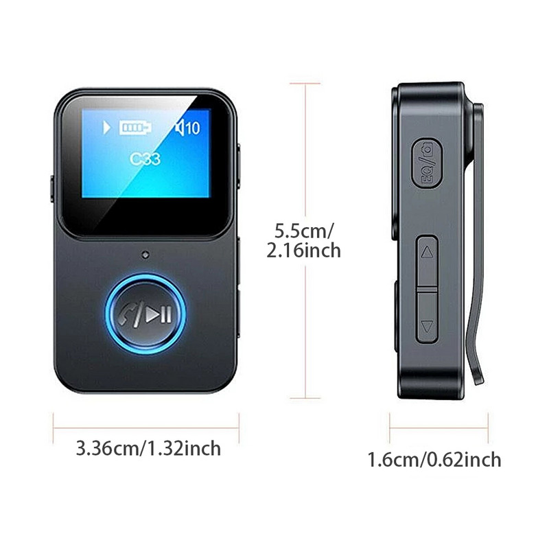 2022 Bluetooth 5.0 audio vevő adapter Bluetooth MP3 lejátszó képernyővel Támogatja a TF Card Bluetooth adaptert