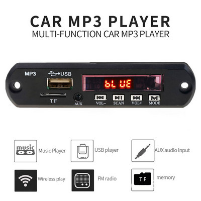 DC12V vezeték nélküli MP3 dekóder kártya Bluetooth 5.0 WMA audio USB TF FM rádió modul képernyő autós MP3 lejátszó távirányítóval