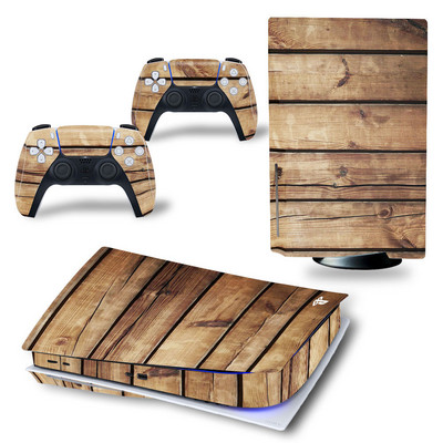 GAMEGENIXX PS5 szabványos lemezborító matrica fa szemcsés eltávolítható borító PVC vinil PS5 konzolhoz és 2 vezérlőhöz