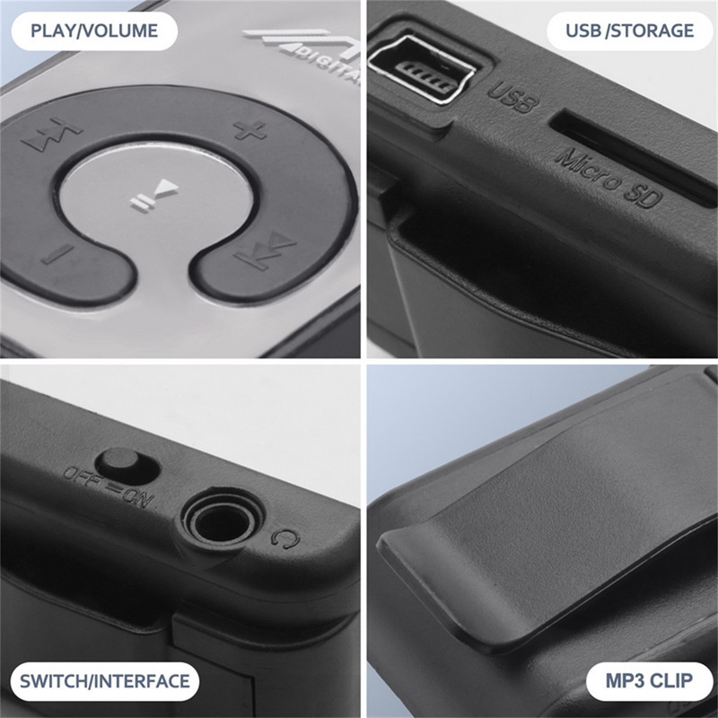 Mini Mirror Clip USB digitalni MP3 glazbeni player Podrška 8GB SD TF kartica Sportski glazbeni mediji Ugrađeni zvučnik za MP3 playere#p3