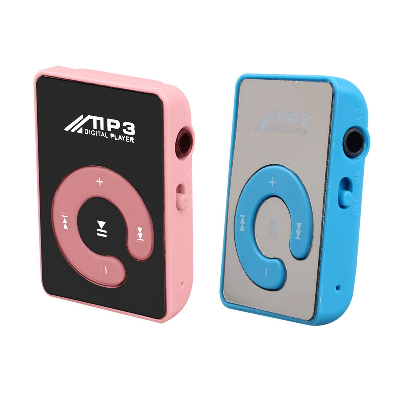 2 buc. Mini Clip pentru oglindă USB Digital Mp3 Music Player suport card SD TF de 8 GB, roz și albastru