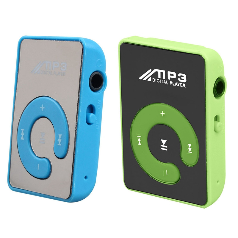 2X Mini Mirror Clip USB Digital Mp3 Music Player Suport 8GB SD TF Card Albastru și Verde