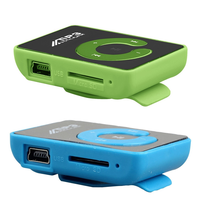 2X Mini Mirror Clip USB Digital Mp3 Music Player Suport 8GB SD TF Card Albastru și Verde