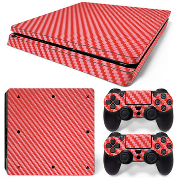 за PS4 Slim Skin Gold Black Pink Red White Carbon Fiber Skin Висококачествен декоративен стикер Decal Cover за PS4 Slim Console