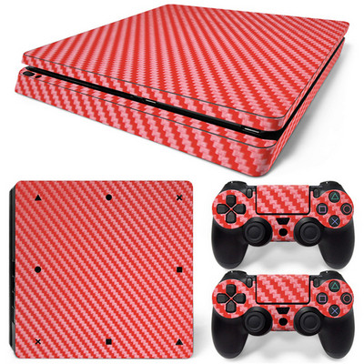 PS4 Slim Skin Zelts Melns Rozā Sarkans Balts Oglekļa šķiedras Āda Augstas kvalitātes dekoratīvās uzlīmes uzlīmes vāciņš PS4 Slim konsolei