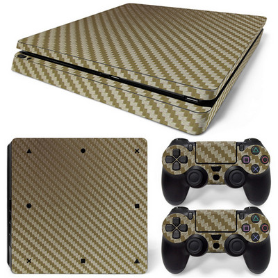 PS4 Slim Skin Zelts Melns Rozā Sarkans Balts Oglekļa šķiedras Āda Augstas kvalitātes dekoratīvās uzlīmes uzlīmes vāciņš PS4 Slim konsolei