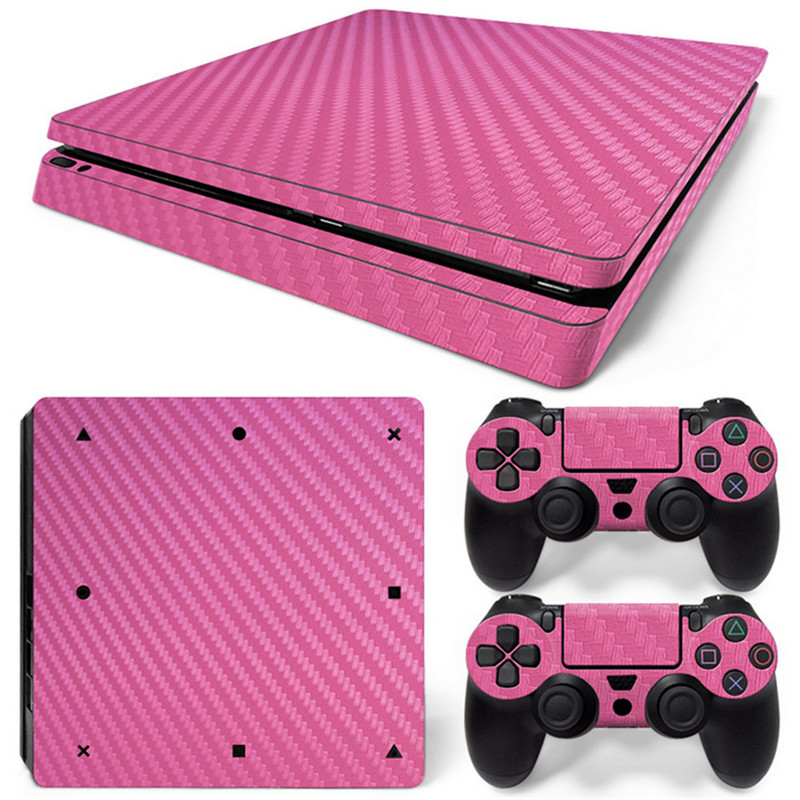 PS4 Slim Skin Zelts Melns Rozā Sarkans Balts Oglekļa šķiedras Āda Augstas kvalitātes dekoratīvās uzlīmes uzlīmes vāciņš PS4 Slim konsolei