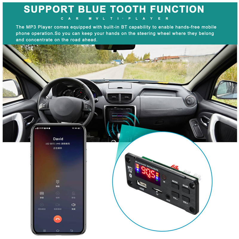 12V 50W pojačalo MP3 dekoder ploča Bluetooth V5.0 MP3 player za automobil USB modul za snimanje FM AUX radio za zvučnik Handsfree