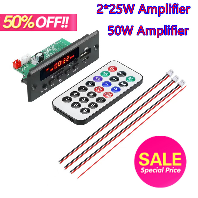 Käed-vabad MP3-mängija dekoodri plaat 12V Bluetooth5.0 50W võimendi Auto FM-raadio mooduli tugi FM TF USB AUX salvestid