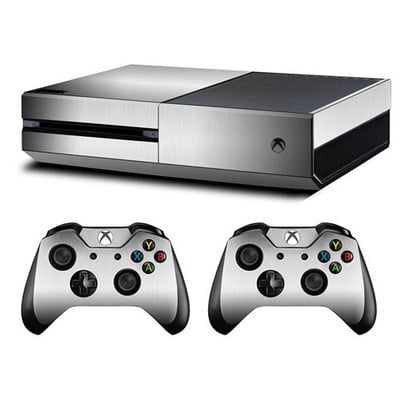 Autocolant cu piele periată din metal pentru consola Microsoft Xbox One și Kinect și 2 controlere pentru autocolant de vinil pentru piele Xbox One