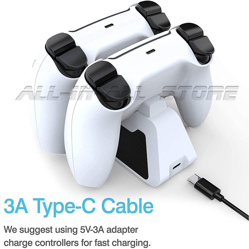 PS5 USB Type-C gyorstöltő állvány 2 töltő dokkoló állomás LED jelzővel Playstation 5 PS 5 DualSense kettős vezérlőhöz