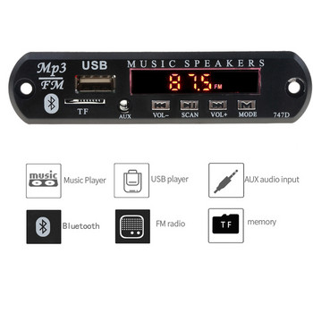 Декодерна платка Модул MP3 плейър Bluetooth комплект за кола MP3 12V LED екран за Iphone XS Поддръжка TF USB AUX 3,5 mm FM радио адаптер